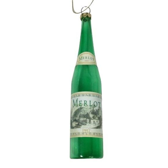 Old World White Wine Bottle 1917 Merlot Green Glass Christmas Ornament SCF 6" - Picture 1 of 6